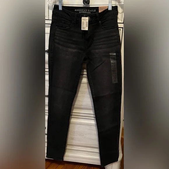 Brand new American Eagle hi rise skinny super stretch worn out black jeans - Picture 1 of 2
